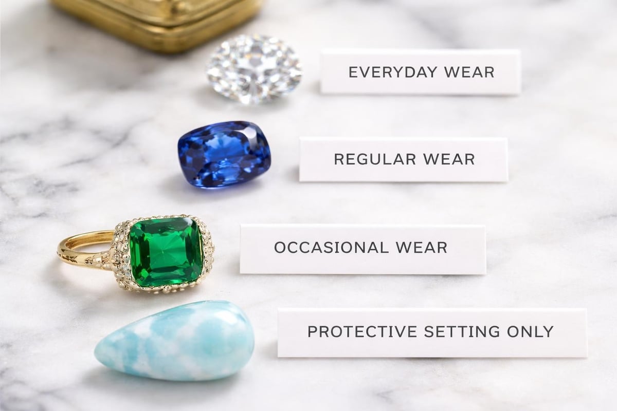 Gemstone hardness and ring durability factors