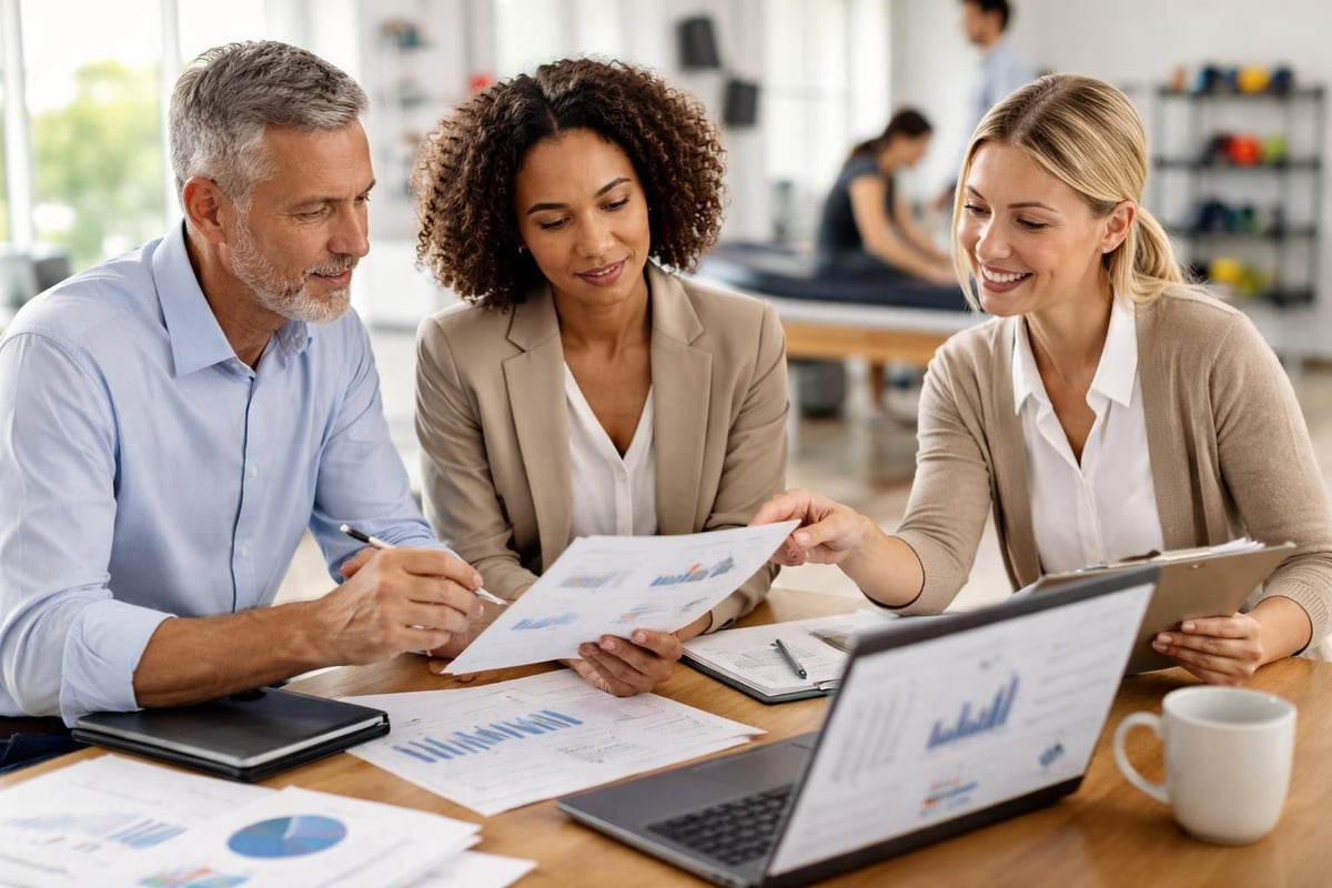 Physical therapy consultant analyzing practice operations