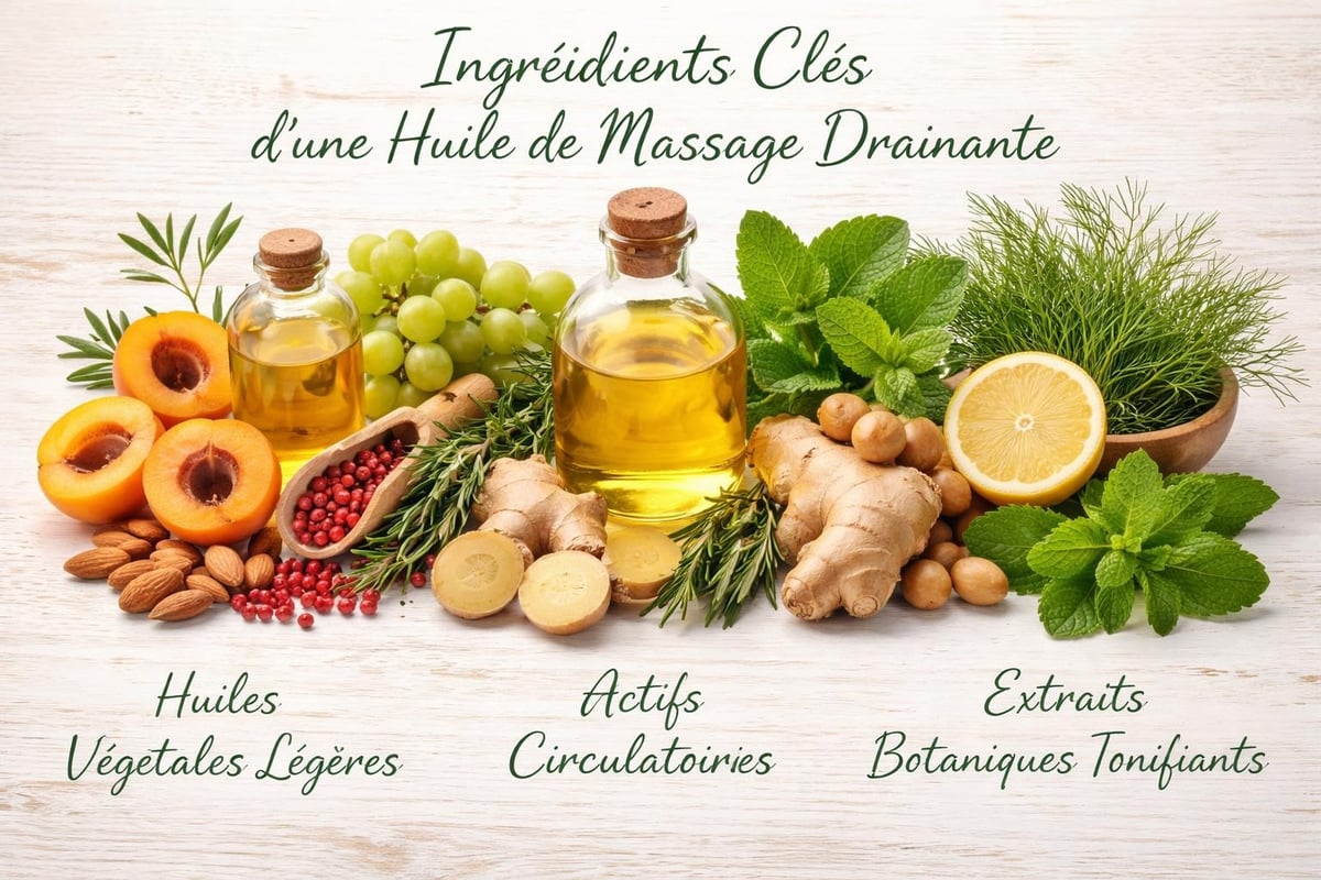 Composition et actifs d'une huile drainante