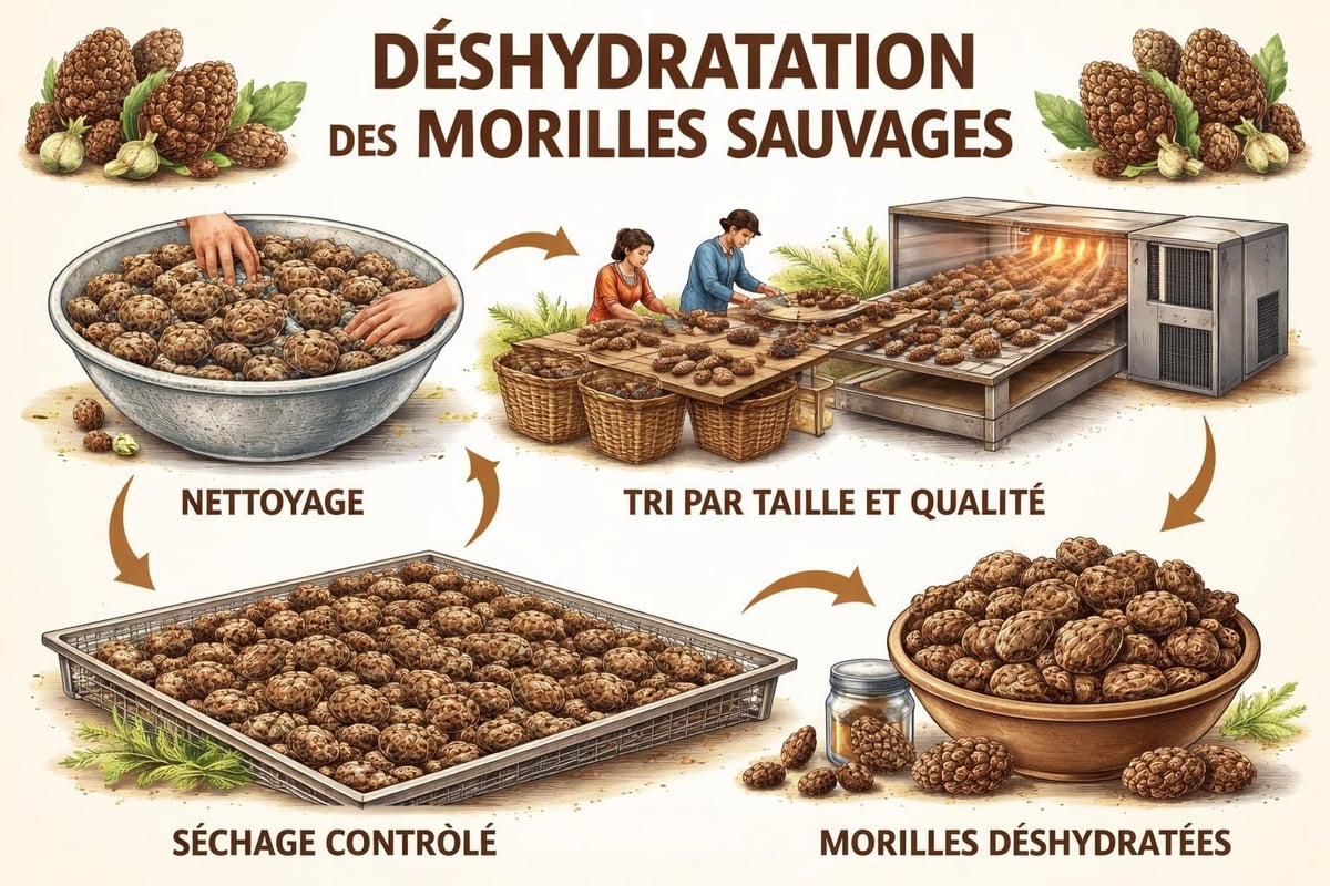 Processus de séchage des morilles