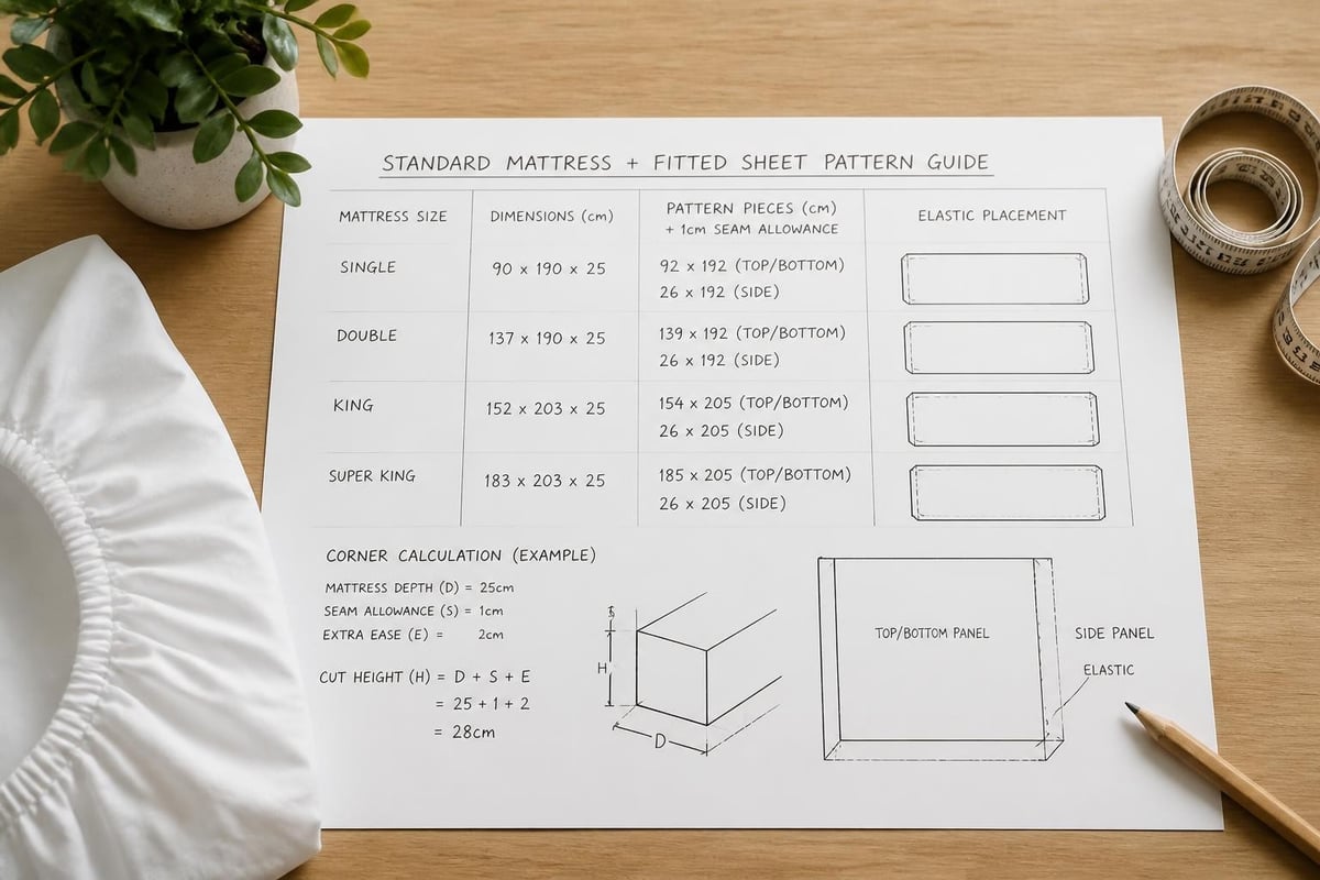 Fitted sheet pattern measurements
