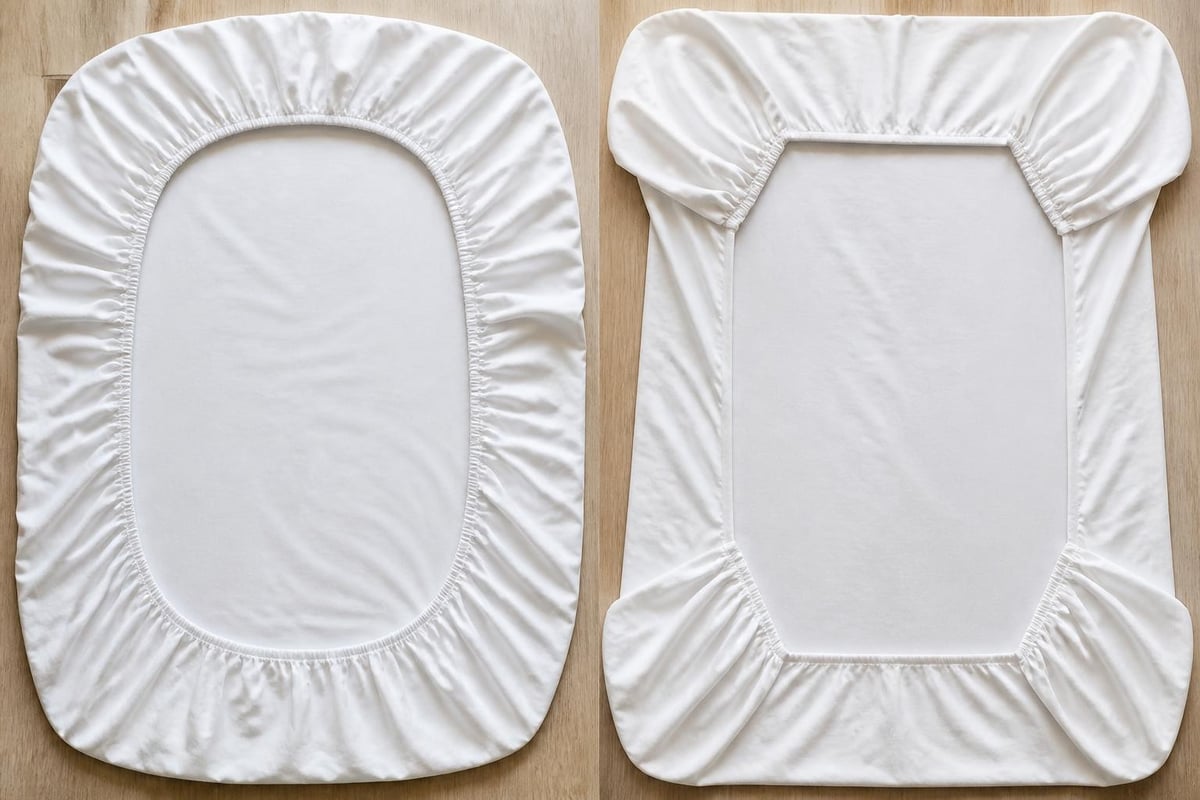 Elastic placement in fitted sheets