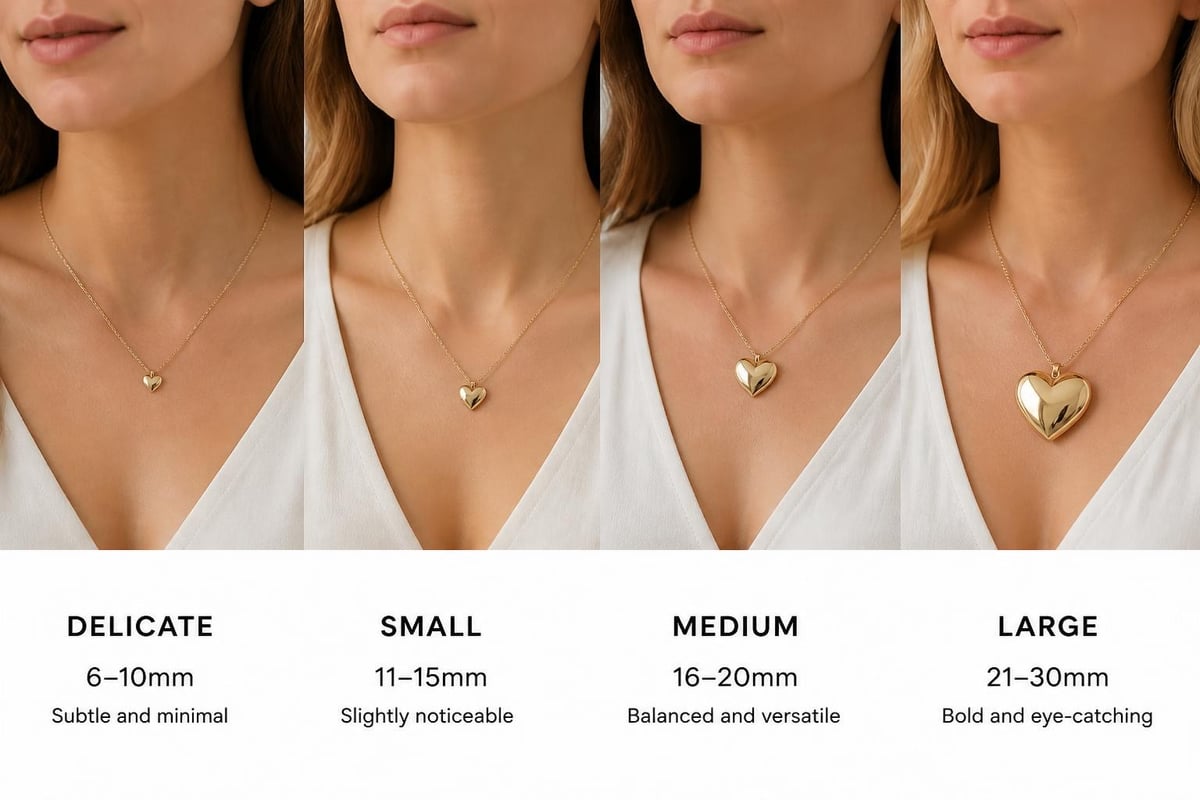 Heart pendant size comparison