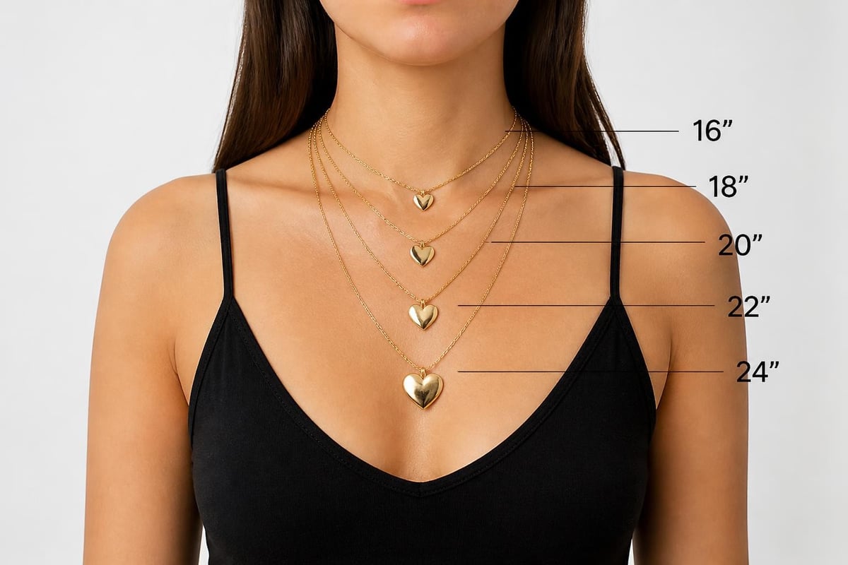 Chain length comparison for heart pendants