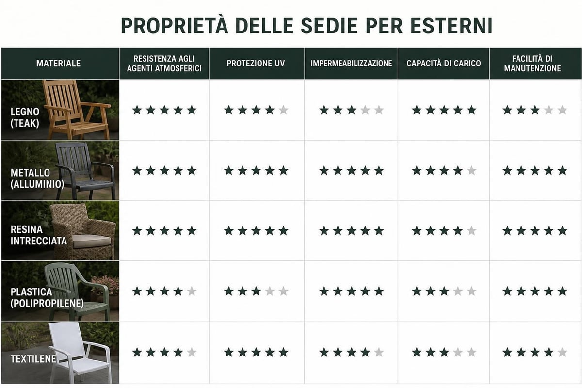 Caratteristiche sedie outdoor