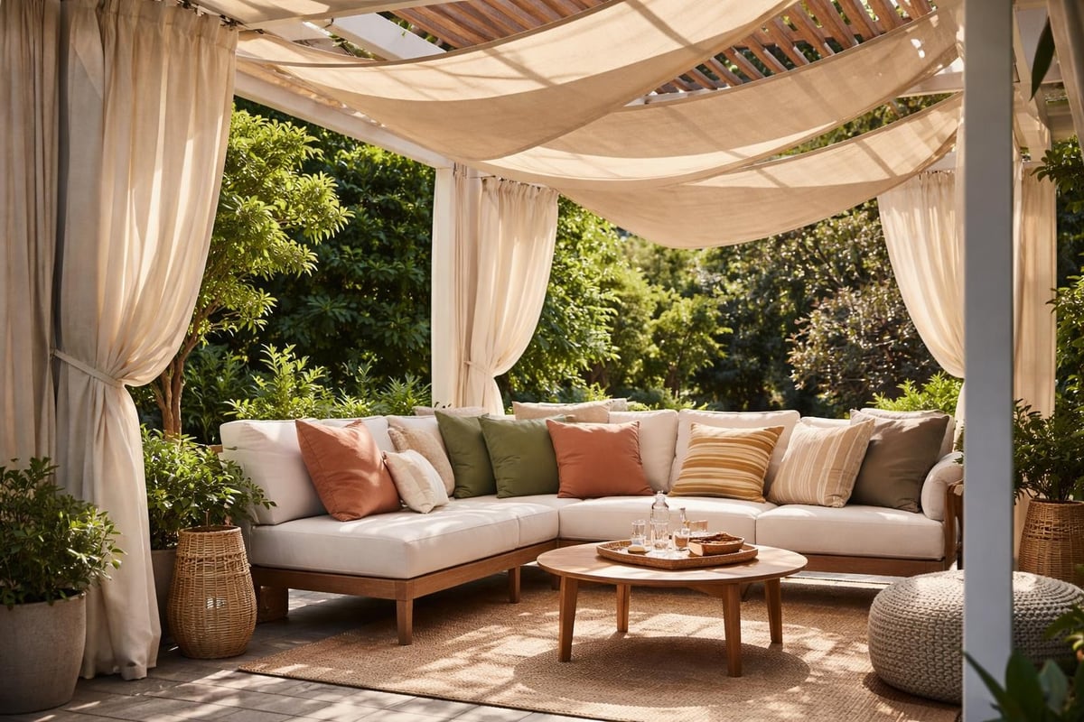 Textile layers in pergola design