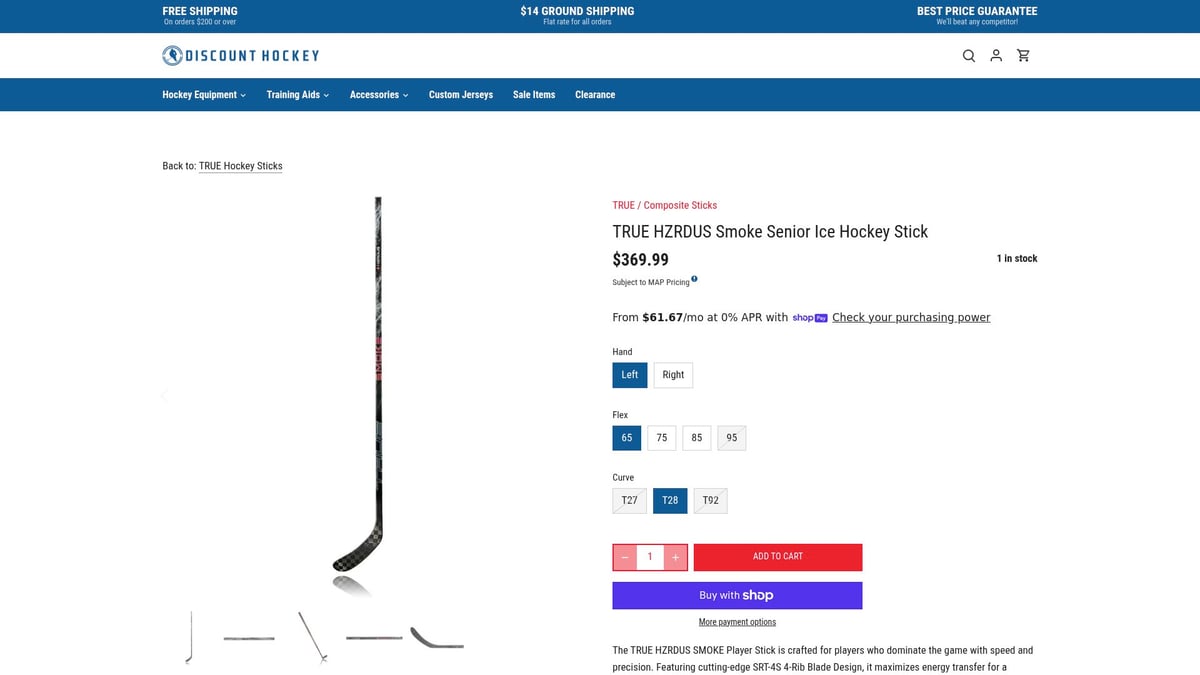 7 Best True Hockey Sticks for Performance in 2026 - TRUE HZRDUS Smoke Senior Ice Hockey Stick