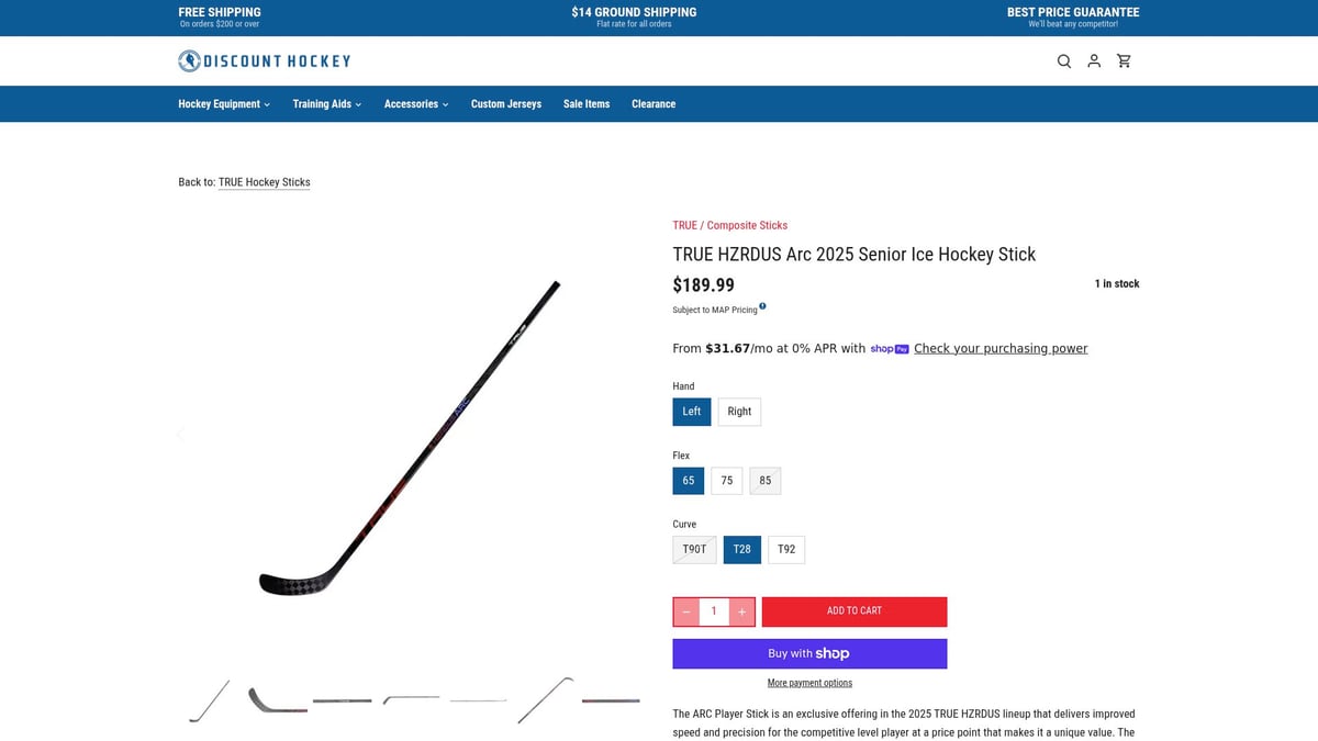 7 Best True Hockey Sticks for Performance in 2026 - TRUE HZRDUS Arc 2025 Senior Ice Hockey Stick