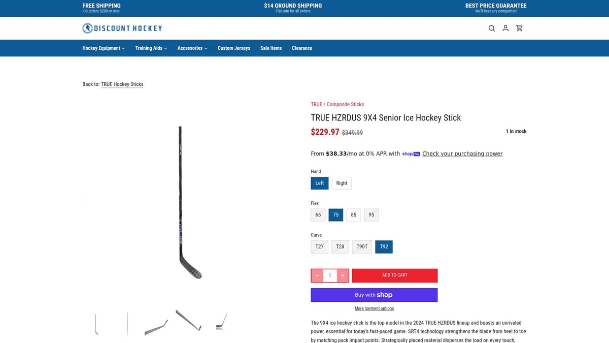 7 Best True Hockey Sticks for Performance in 2026 - TRUE HZRDUS 9X4 Senior Ice Hockey Stick