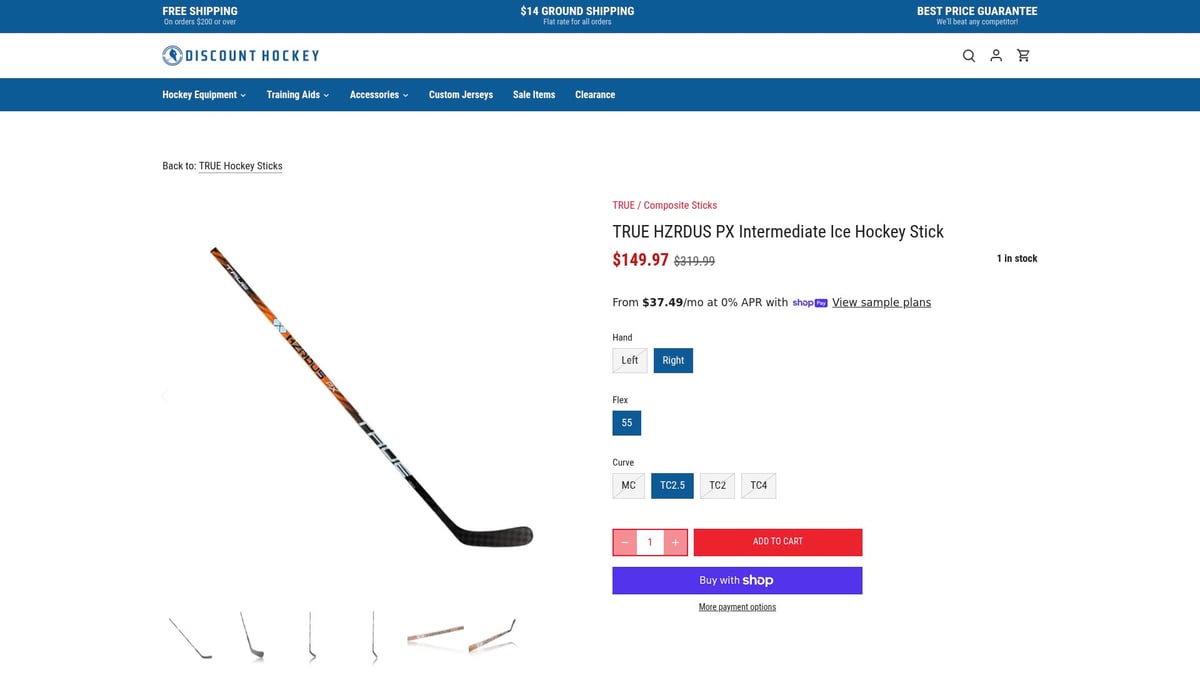7 Best True Hockey Sticks for Performance in 2026 - TRUE HZRDUS PX Intermediate Ice Hockey Stick