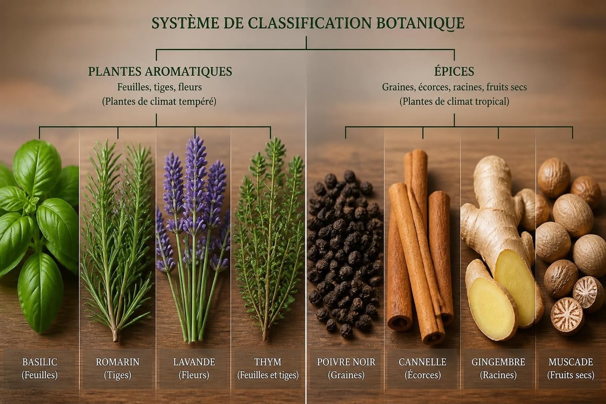 Classification botanique aromates épices
