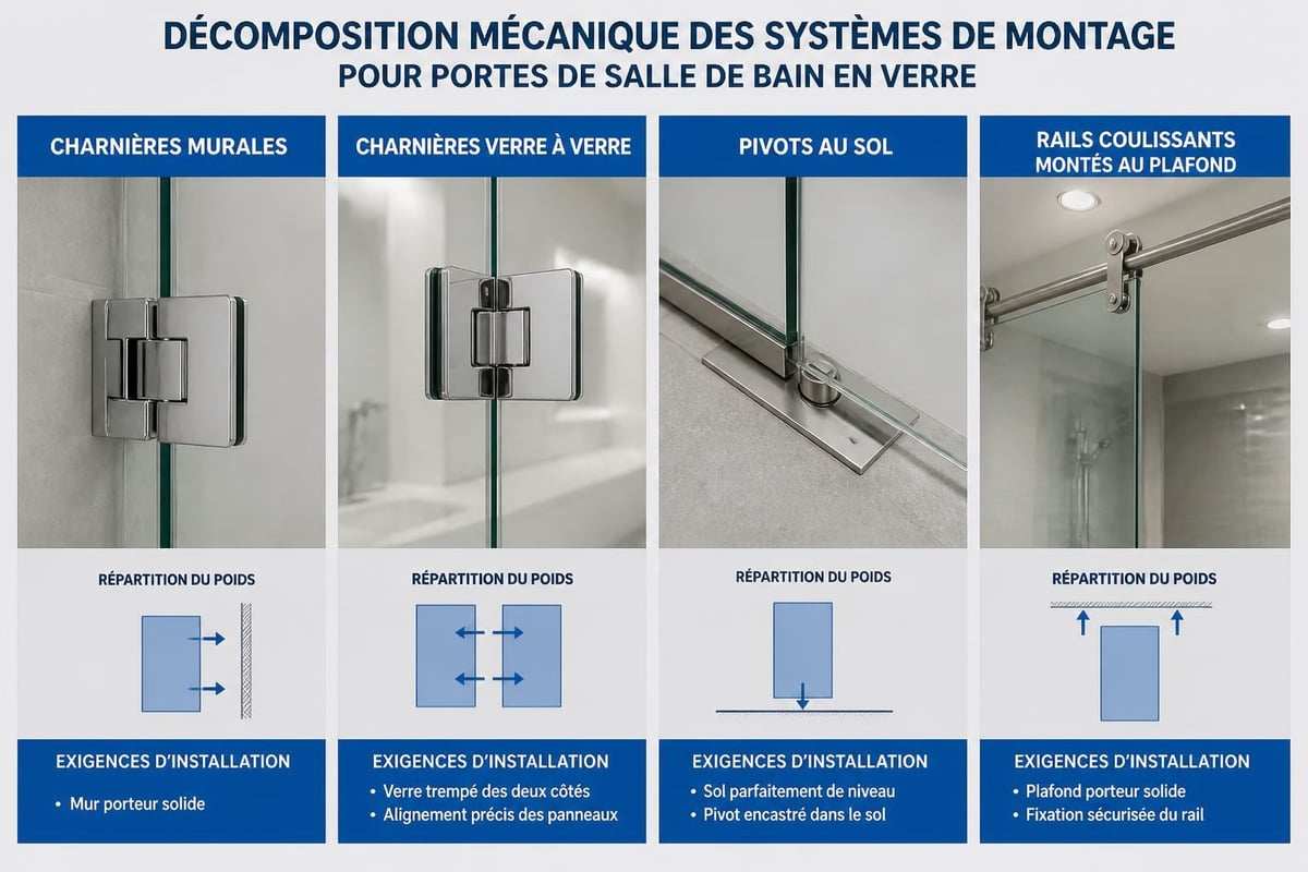 Systèmes de fixation pour portes vitrées
