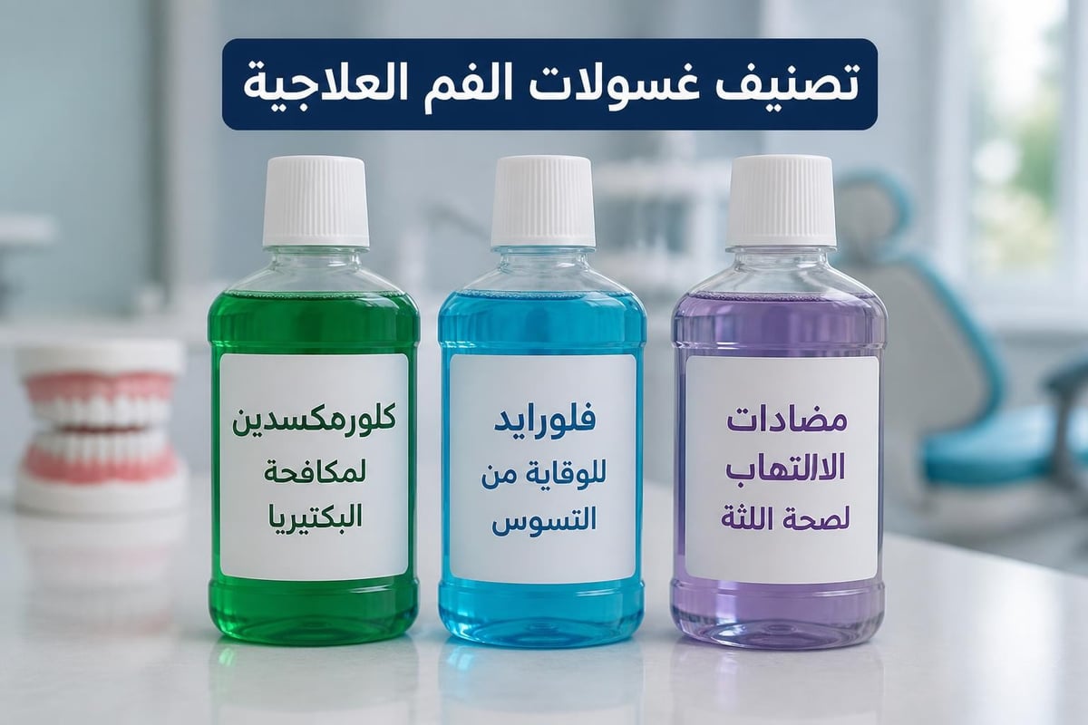 أنواع غسولات الفم العلاجية