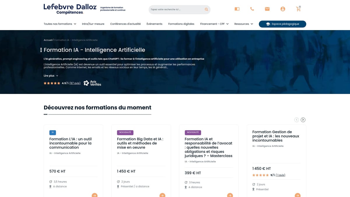 7 Meilleures Formation IA à Suivre en 2025 - Formation IA - Intelligence Artificielle (Lefebvre Dalloz)