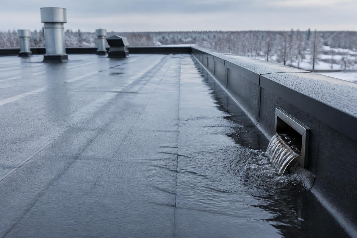 Commercial flat roof winter drainage