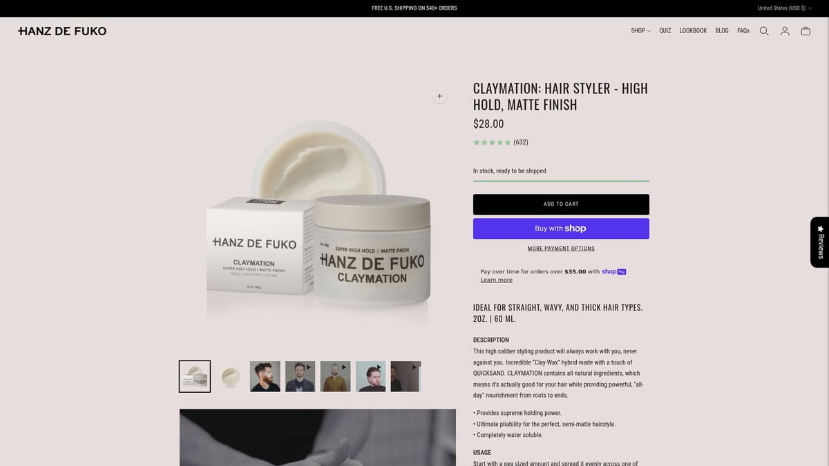 9 Essential Men Grooming Products Every Man Needs in 2025 - 6. Hair Styling Clay – Hanz de Fuko Claymation