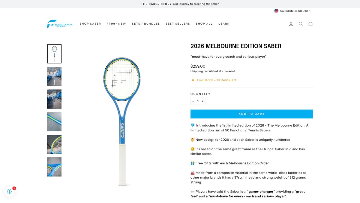 10 Best Tennis Christmas Gifts to Surprise Players in 2026 - Functional Tennis Saber Melbourne Edition 2026