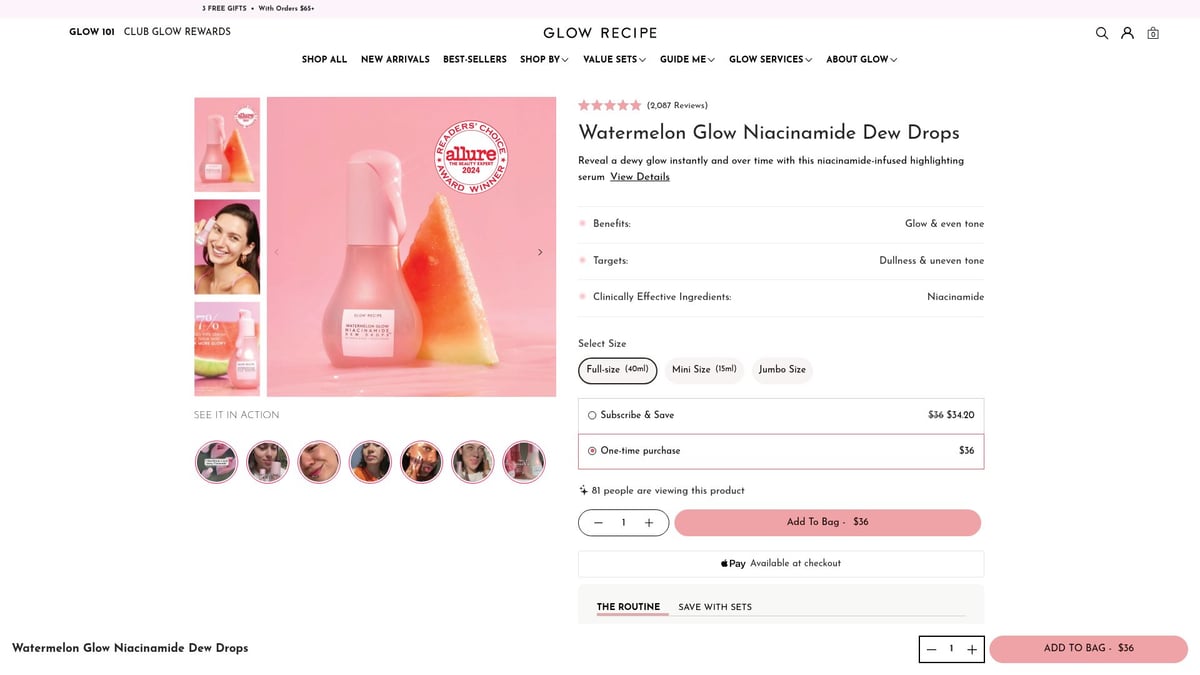 9 Must-Try The Beauty Products for Glowing Skin in 2026 - Glow Recipe Watermelon Glow Niacinamide Dew Drops