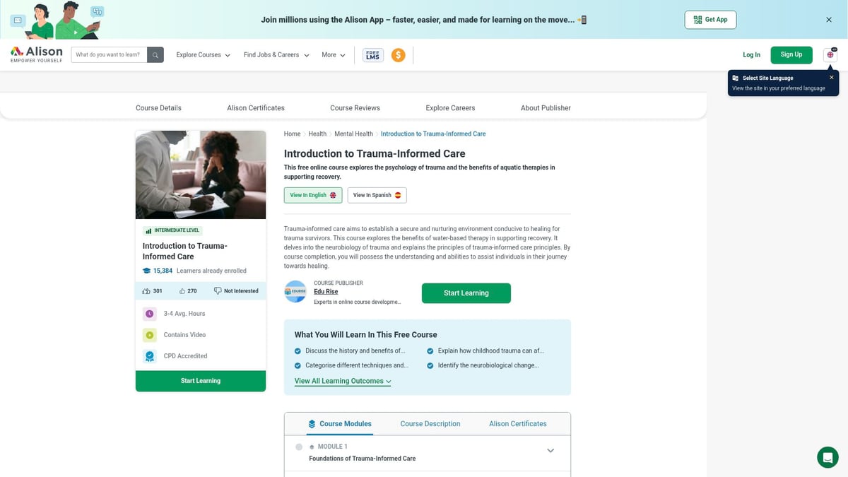 Top 7 Mental Health Online Courses to Boost Wellbeing 2026 - Introduction to Trauma-Informed Care (Alison)