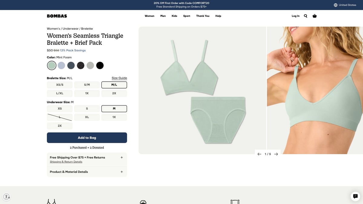 7 Trendy Women Underwear Set Ideas to Try in 2026 - Bombas Seamless Triangle Bralette + Brief Pack