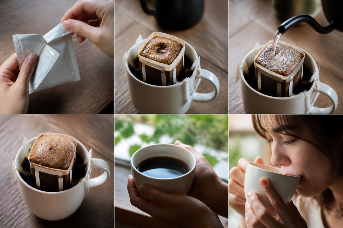 Pourover sachet brewing steps