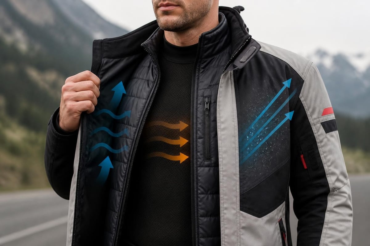 Technical fabric layers in riding apparel