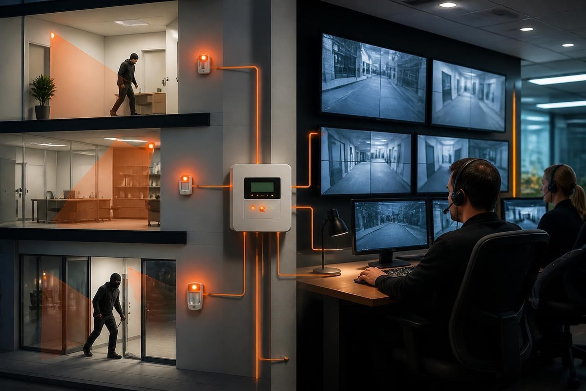 Commercial burglar alarm system architecture