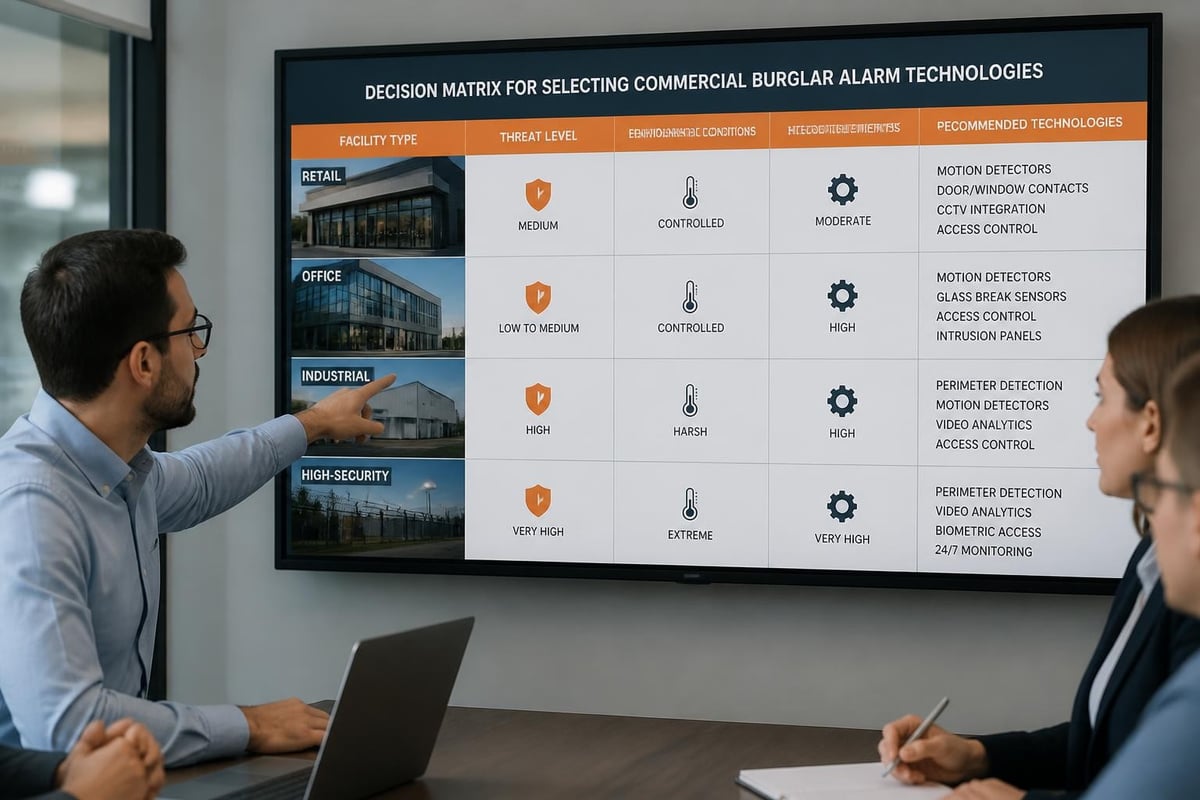 Commercial burglar alarm technology selection