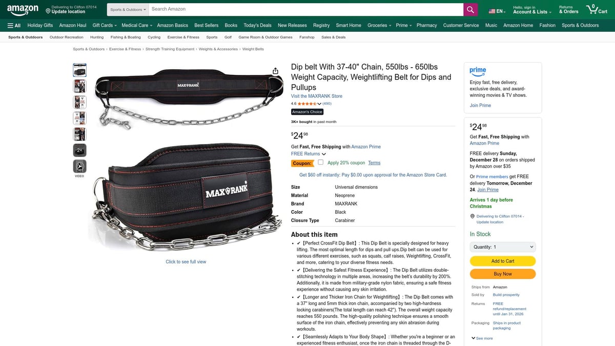 Top 7 Amazon Weight Belt Picks for 2026 Fitness Gains - MAXRANK Dip Belt With 37-40