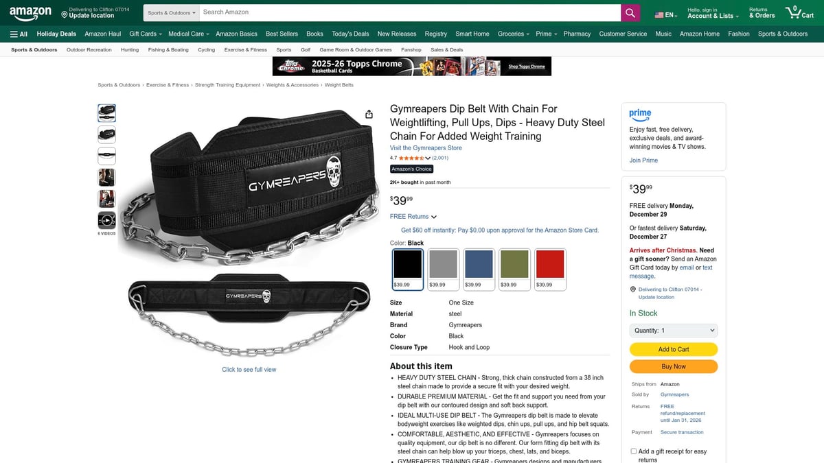 Top 7 Amazon Weight Belt Picks for 2026 Fitness Gains - Gymreapers Dip Belt With Chain