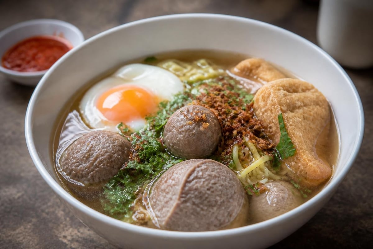 Penyajian bakso kuah