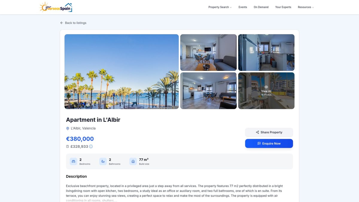 7 Best Property For Sale In Albir Spain For 2026 Buyers - 2. Apartment in L'Albir – Beachfront Living (€380,000)