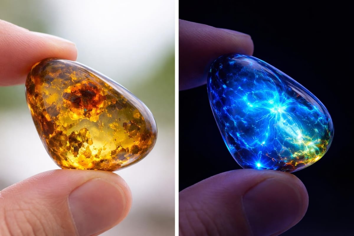 Blue amber fluorescence demonstration