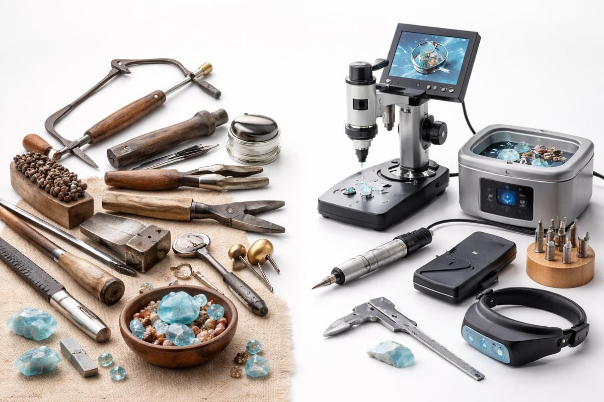 Traditional versus modern Dominican jewelry tools