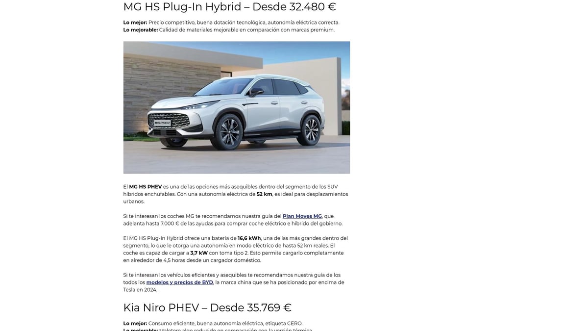 7 Coches Híbridos Enchufables Destacados para 2025 - 4. MG HS Plug-In Hybrid