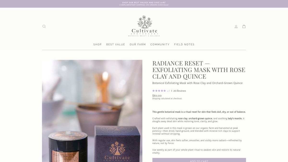 8 Best Botanical Skincare Products to Try in 2025 - Cultivate Apothecary Radiance Reset – Exfoliating Botanical Mask