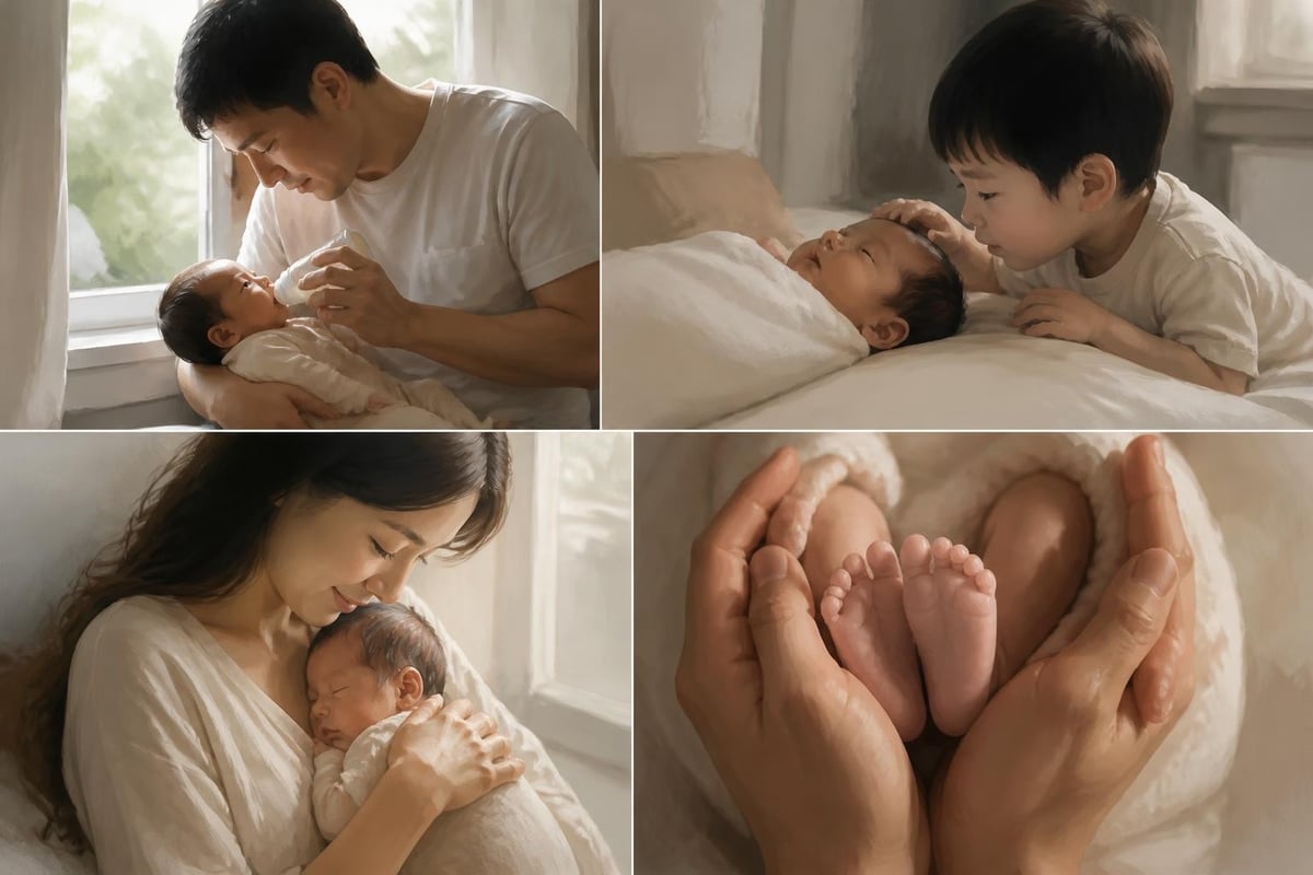 Family interaction with newborn