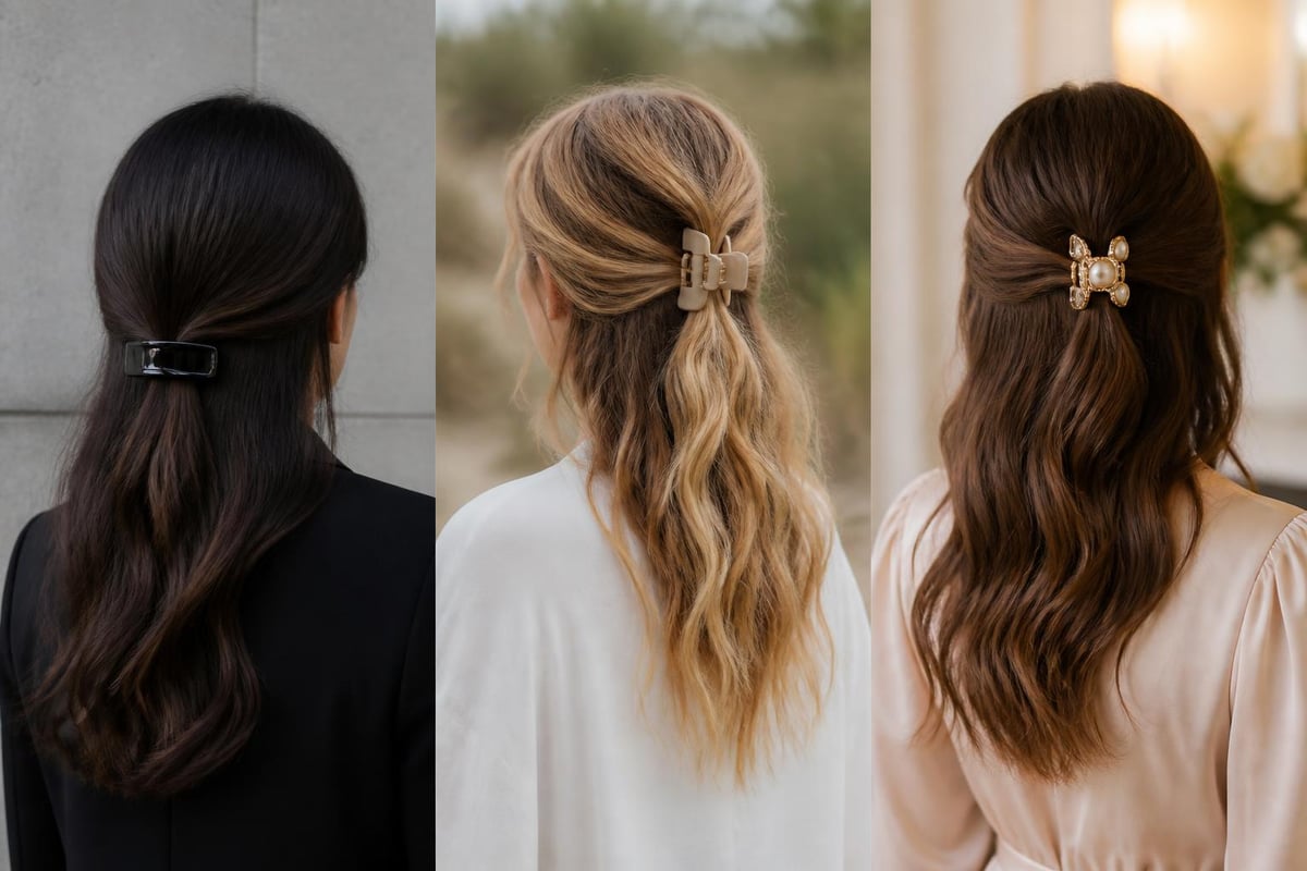 casual half up half down claw clip styling variations for relaxed everyday looks The Pixie Garden