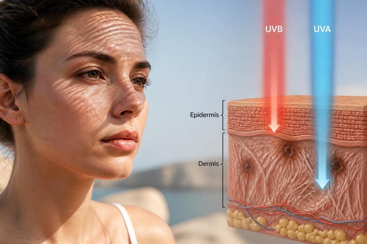 UV damage to facial skin layers