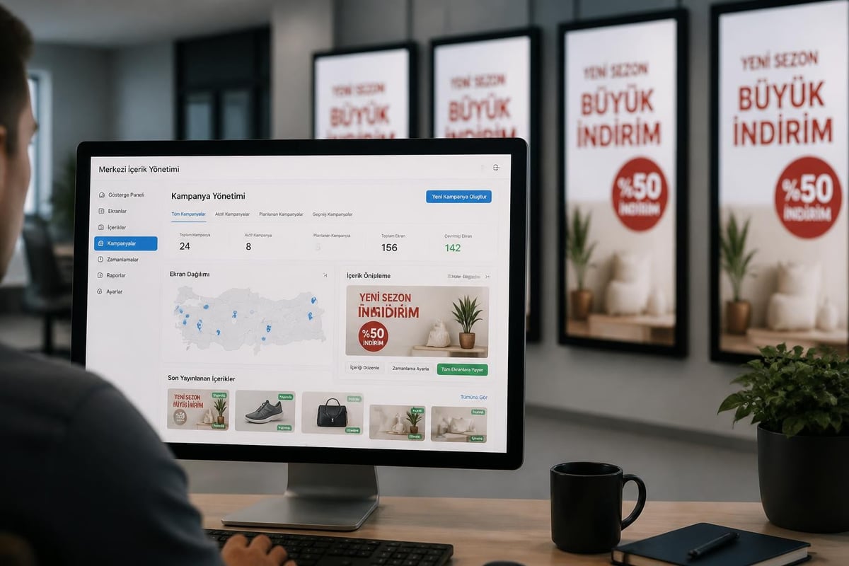 Digital signage ekran merkezi içerik yönetimi