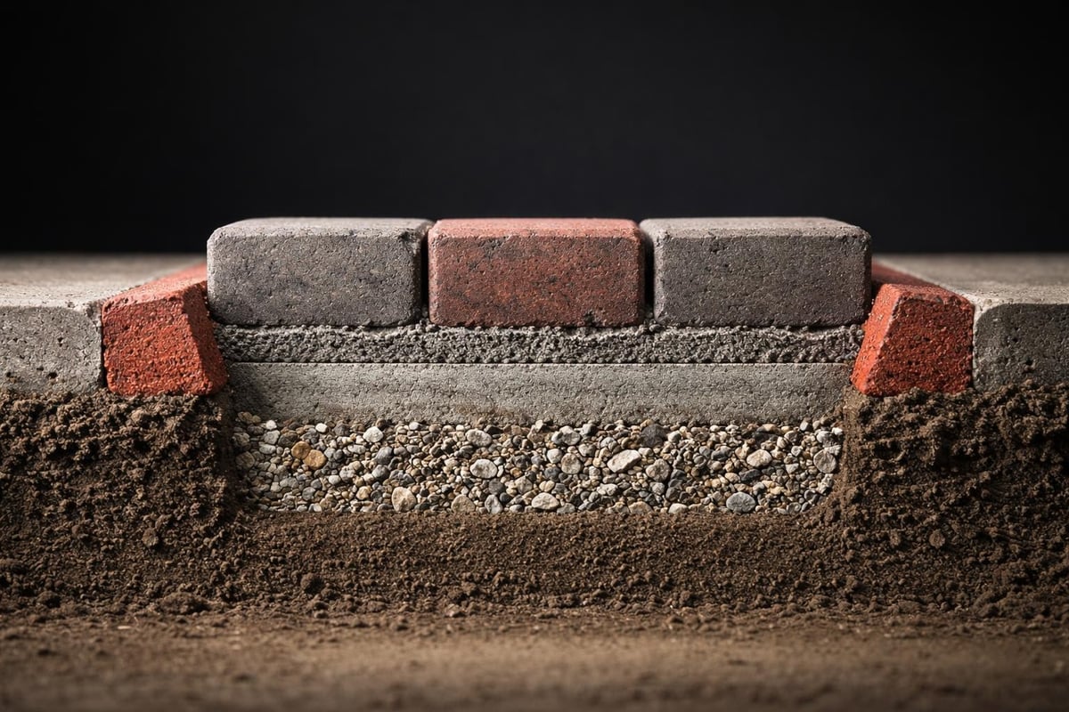 Brick kerbing foundation layers