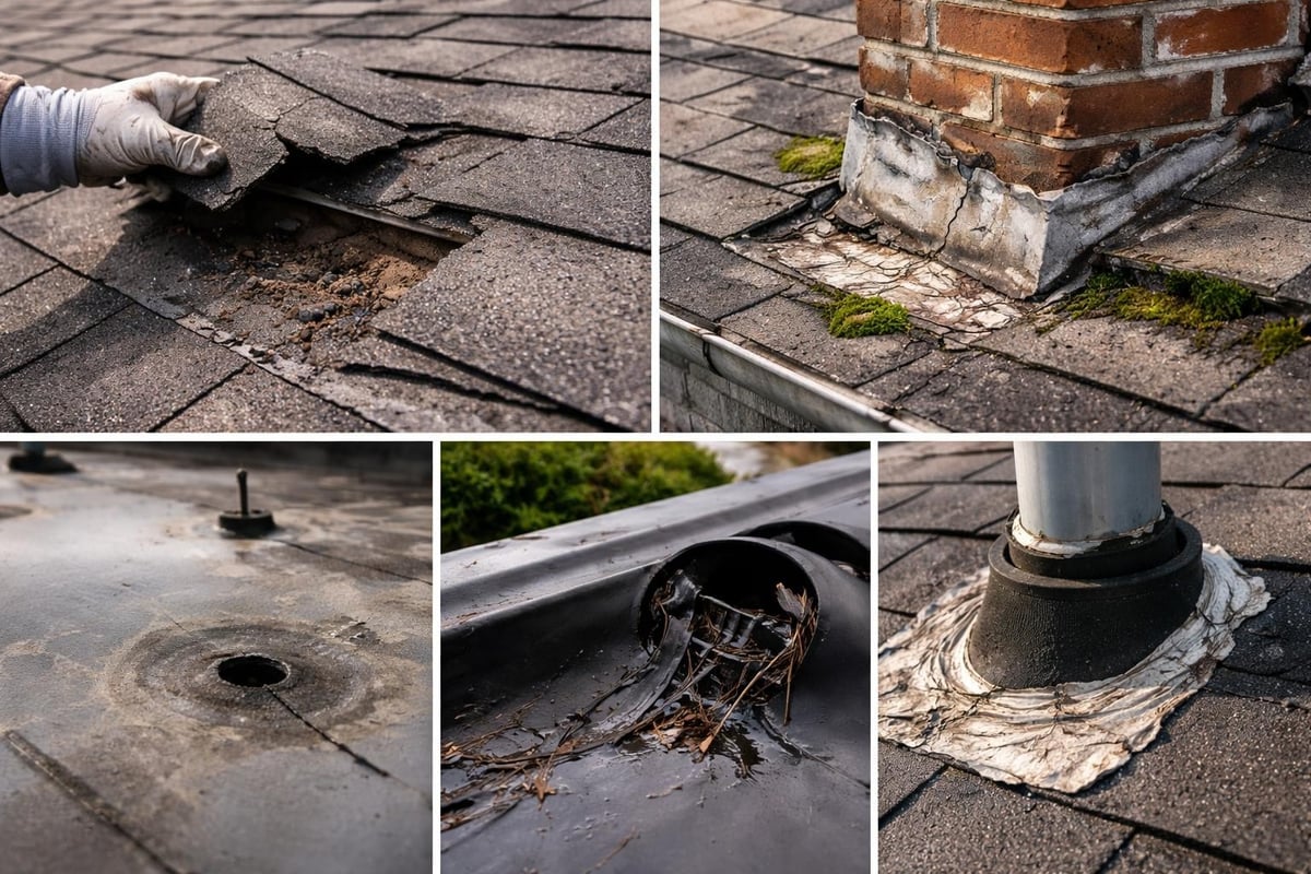 Primary roof leak sources in residential and commercial buildings