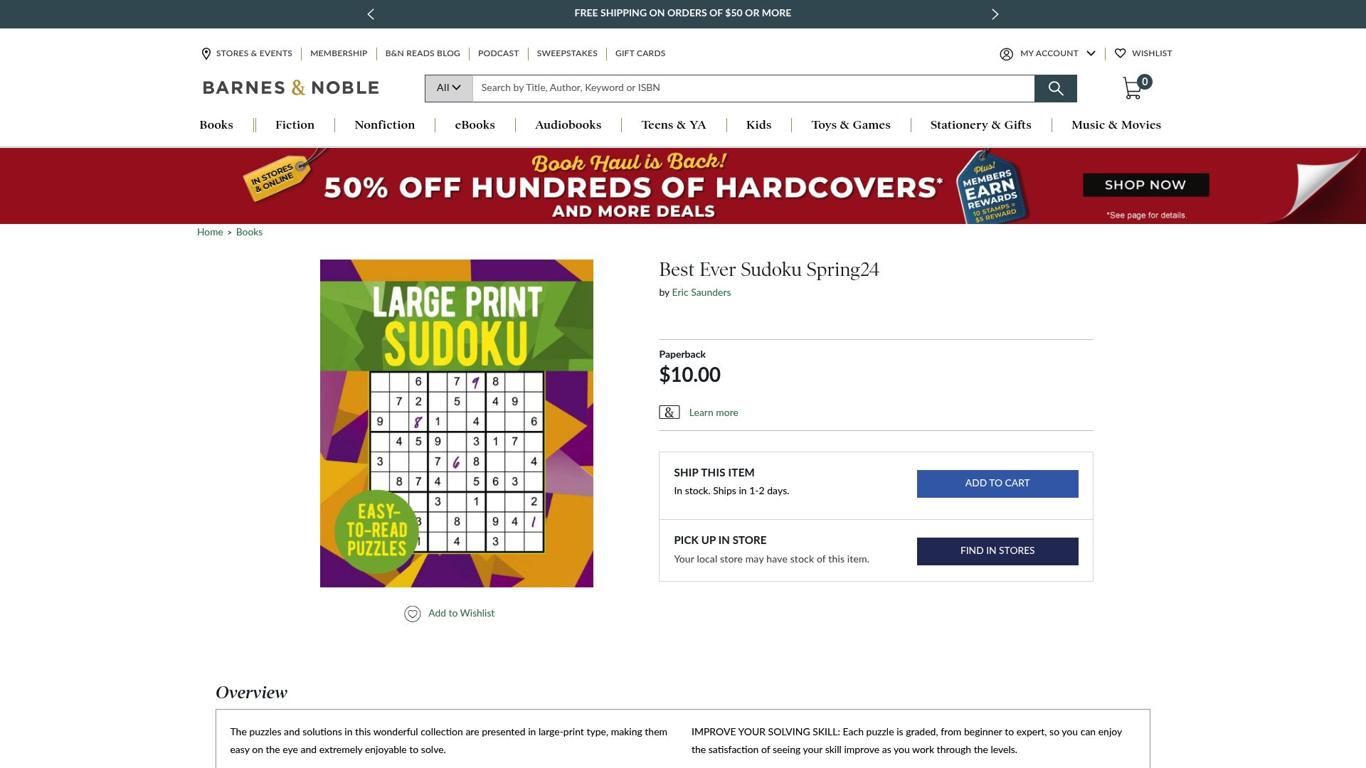 Top 10 Sudoku Books to Try in 2025 - Best Ever Sudoku Spring24 by Eric Saunders