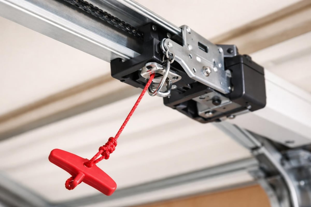 Garage door emergency release cord mechanism