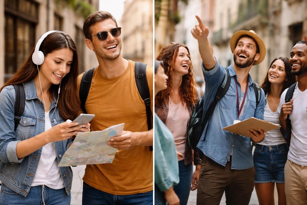 Comparing self-guided audio tours with expert-led group walking tours