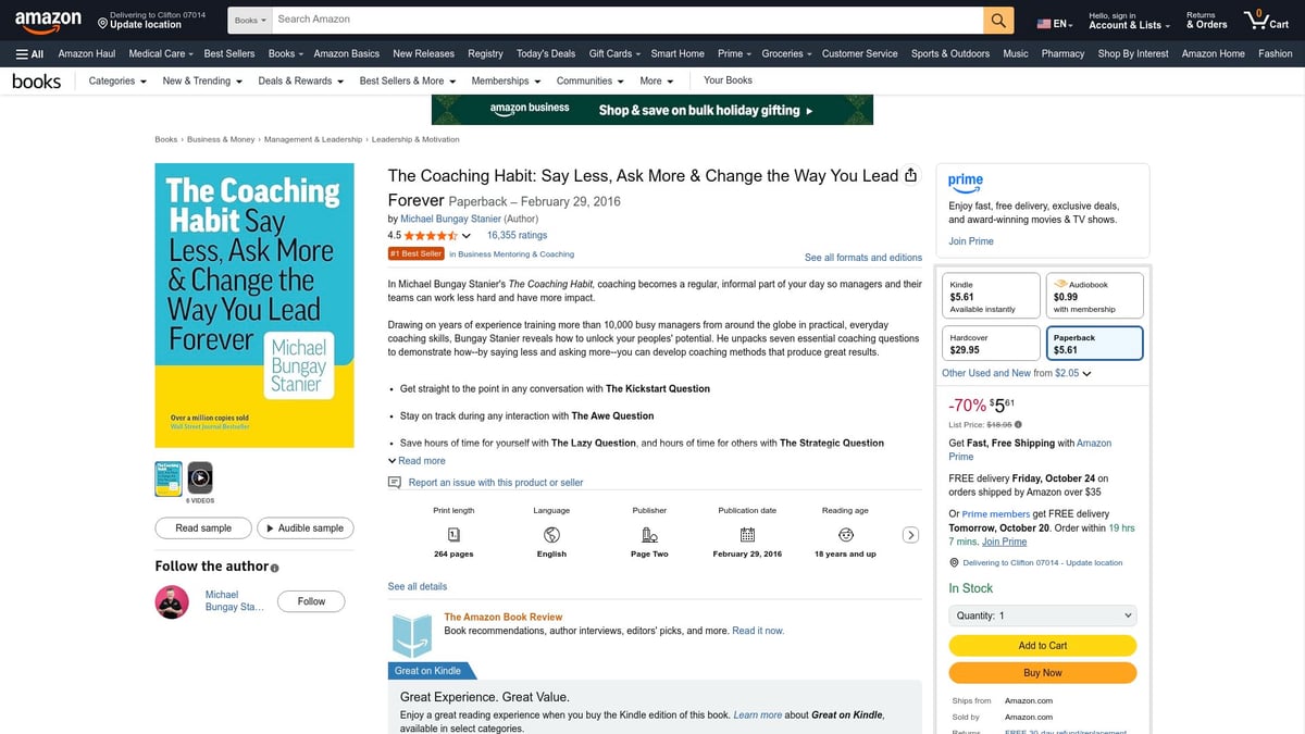 Top 7 Book On Coaching Picks To Transform Your Skills in 2025 - The Coaching Habit by Michael Bungay Stanier