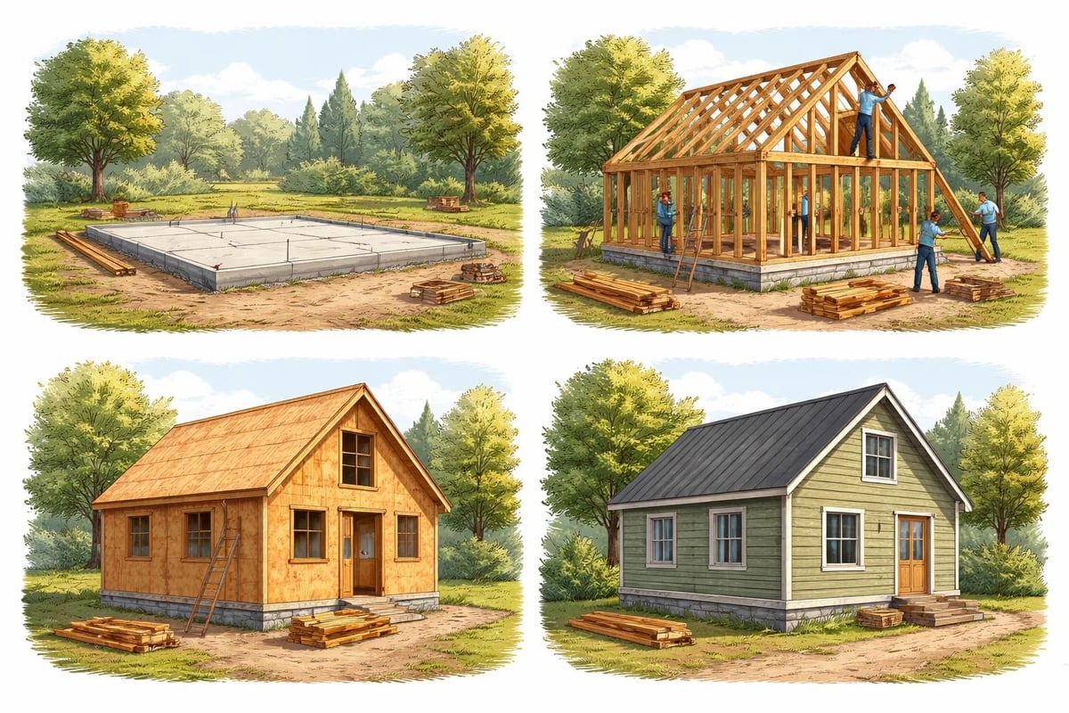 Timber frame construction stages
