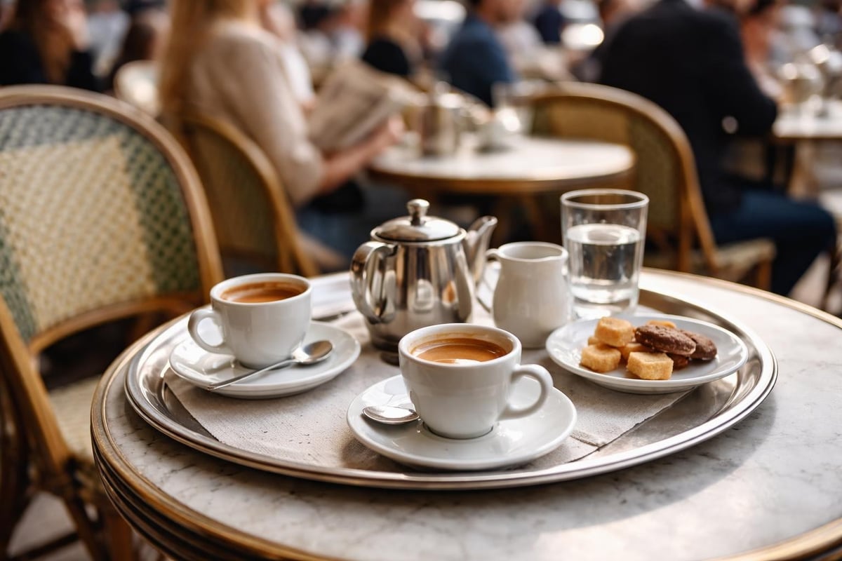 Traditional Parisian coffee service ritual