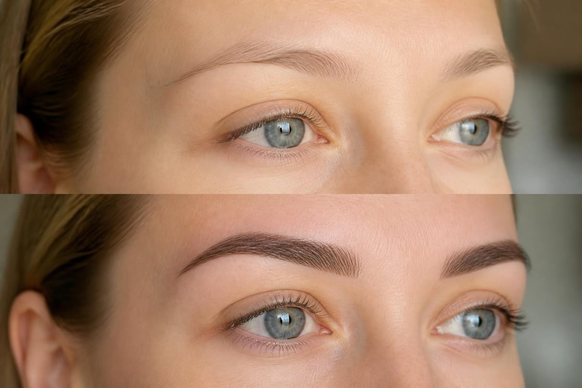 Eyebrow tint before and after comparison