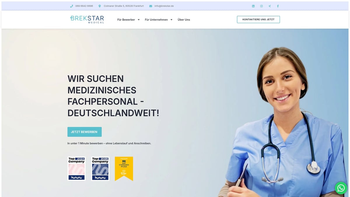 Top 7 Stellenangebote in der Altenpflege 2025 - Pflegefachkraft in der Zeitarbeit bei Brekstar Medical GmbH